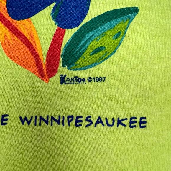 VINTAGE Lake Winnipesaukee Flower Green Blue T Shirt One Size Retro 90s - Picture 4 of 9
